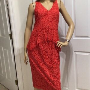 SHOSHANNA MIDNIGHT RED LACE PEPLUM DRESS SIZE 6 V NECK SHEATH